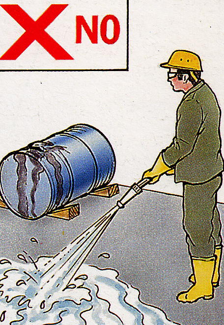Spills: isolate the area and get trained help