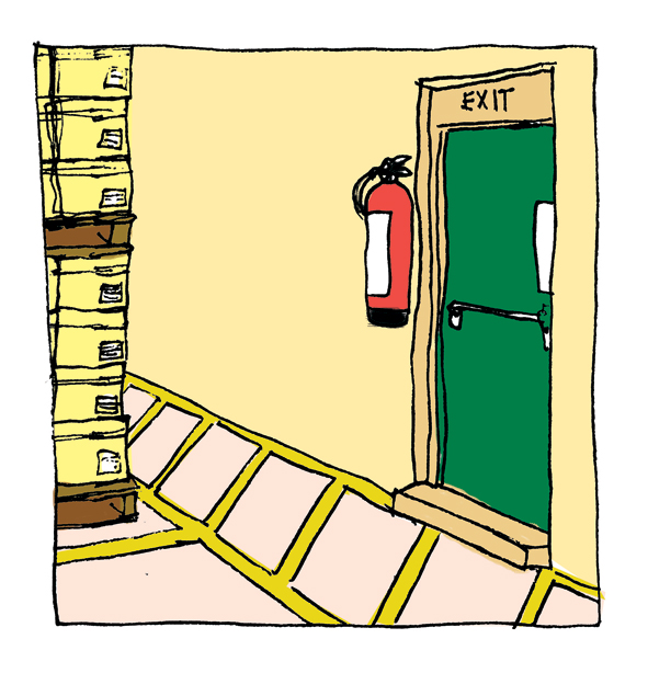 Exits and aisles: clear and obstructed