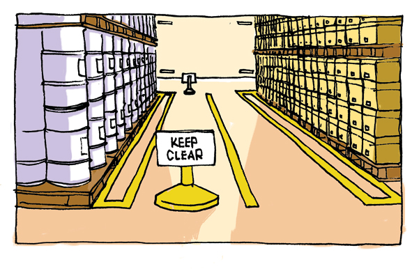 Exits and aisles: clear and obstructed