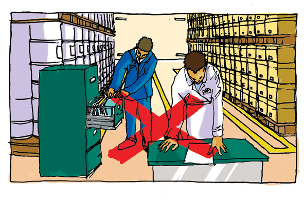Exits and aisles: clear and obstructed — obstructed, unsafe